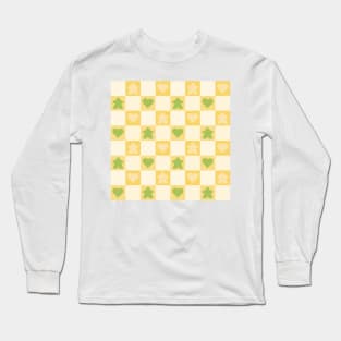 Yellow and Green Meeple Gingham Check | Game Night Picnic Checkerboard Long Sleeve T-Shirt